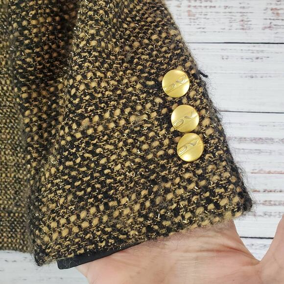 Vintage Womens Wool Blend Tweed Blazer Sz 10 Brown Black with Gold Shimmer Italy - Picture 8 of 14